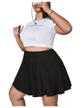 Plus Size Pleated Mini Skirt High Waisted Stretchy A-Line Skater Skirt